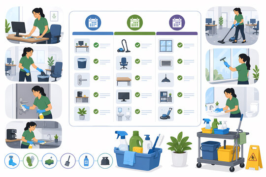 Office cleaning schedule hygiene illustration