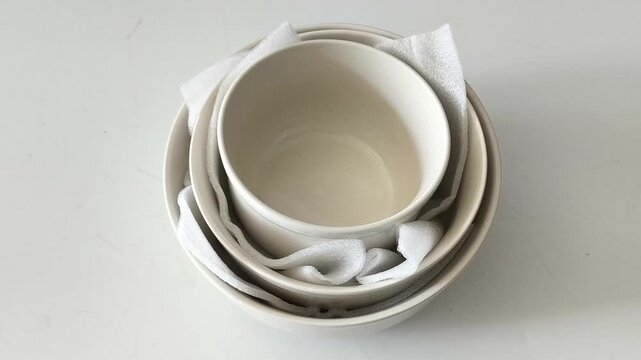 Ceramic plates between which are Foamed polyethylene. packing utensils for moving, transportation and transportation