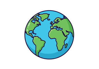 Fototapeta premium A colorful cartoon illustration of the Earth with green continents and blue oceans on a white background