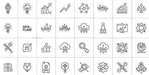 Obraz premium Business Innovation Growth Strategy Creative Idea And Technology Line Icons Set For Modern Development Vector Illustration Design