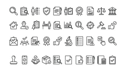 Line icons set of business security and approval concepts with checkmarks and symbols  business productivity and verification © ABDULLAH