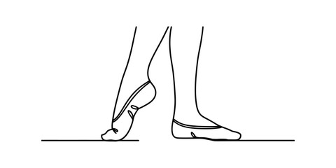 Continuous line drawing of ballerina legs in ballet shoes dancing on stage Vector, illustration © Continuous Line Art
