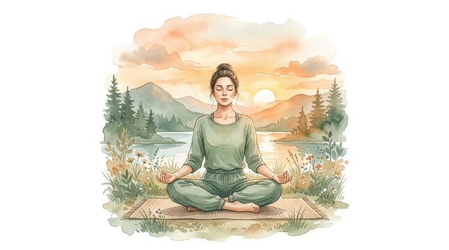 Mental Wellness: Yoga breathing exercise in serene natural setting
