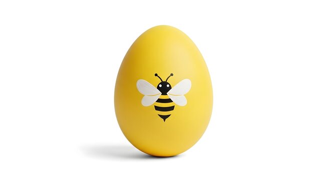 Yellow Egg with Bee Illustration on White Background.