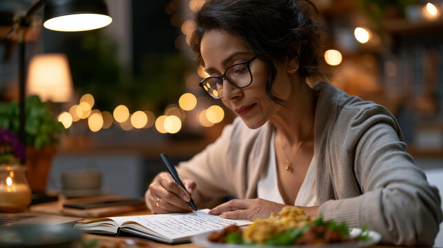Middle Eastern woman in modest apartment kitchen standing at counter reviewing fasting timer app beside untouched breakfast plate at 11am, intermittent fasting daily window discipline, warm natural 