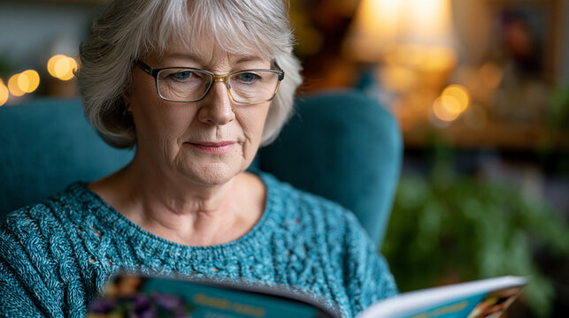 Retired school teacher with bifocals seated in modest living room armchair dissecting food packaging with highlighter pen, circling misleading health claims, consumer education frustration, afternoo
