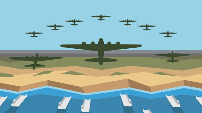 Bombers Flying Formation Over Normandy Beachhead