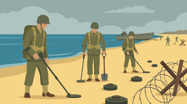Engineers Clearing Mines on the Normandy Beach