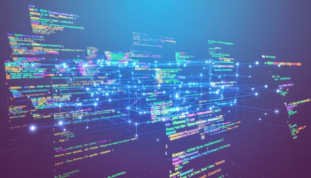 Code, HTML, php web programming source code. Abstract code background - 3d rendering