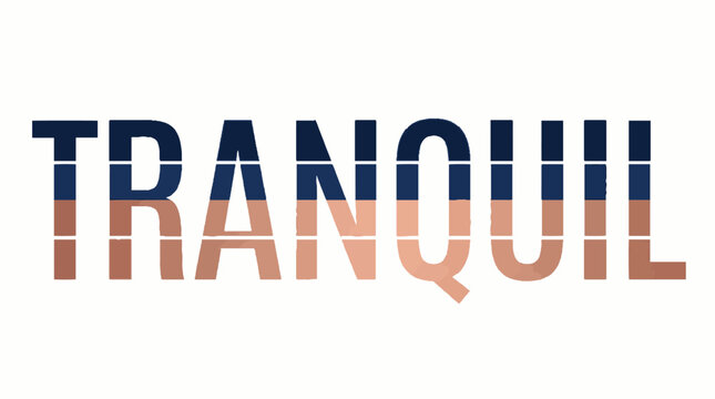 Tranquil word typography with horizontal split design in navy blue and muted peach colors on a white background
