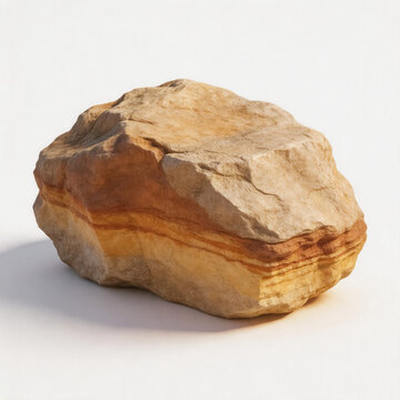 A single natural layered sedimentary rock specimen with distinct striped color layers, displayed on a plain white background.