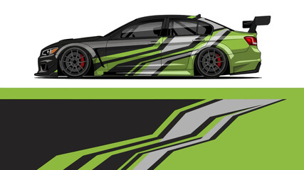 Fototapeta premium Sleek lime-green race car shown in side profile with bold graphic livery and aerodynamic details.