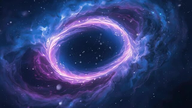 Purple nebula ring vortex in deep space galaxy cosmos swirling with glowing energy and distant stars