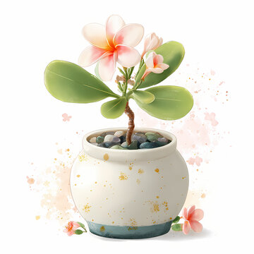 A cute White Lilli in Ceramic Pot Pure and fragrant, ideal for peaceful spaces., design in a vector art style, all set against a white background with an aesthetic vibe and in high resolution