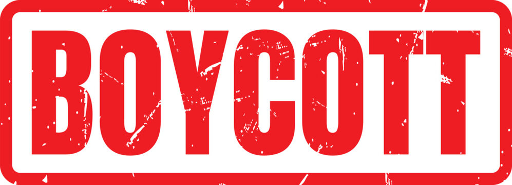Vintage red ink stamp design showing the word boycott with a classic worn industrial texture
