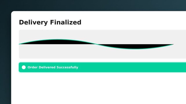 Delivery confirmation mobile interface showing order success status. Minimalist 2D flat design motion graphics animation with clean typography. Digital UI element for food delivery apps