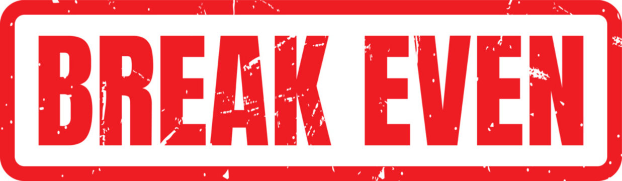 Bold red rubber stamp design featuring the financial phrase break even for business record keeping