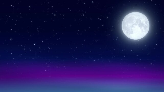 full moon and starry night sky with clouds meditation motion background,nature landscape glowing and shiny stars relaxing social media design element