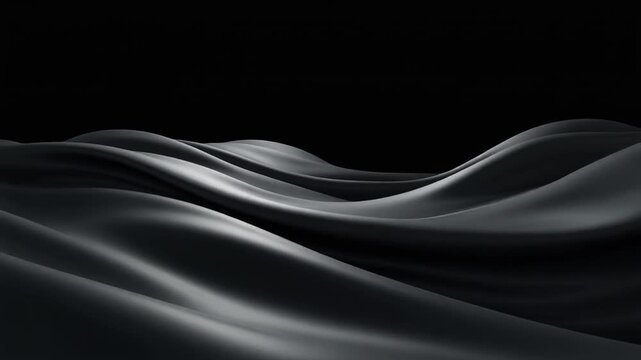 Seamless Loop of Abstract Black Silk Fabric Gently Undulating in Dark Space, Cinematic Full HD Motion Background for Luxury Branding