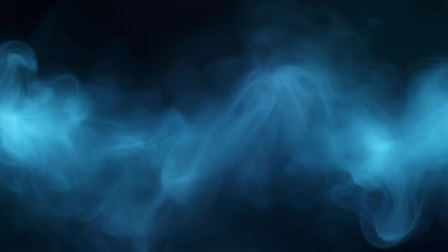 Cinematic Blue Abstract Smoke Flowing Slowly Through Dark Empty Space, Full HD Professional Motion Background Overlay