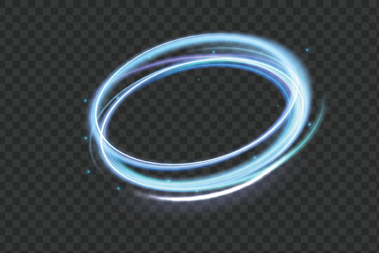 Futuristic neon light lines. Light movement effect. Blue neon ring. Glowing circle. Glow effect. Round light frame. abstract light lines of movement and speed
