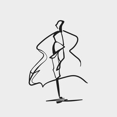 Fototapeta premium Hand Drawn Sketch Dynamic Running Figure Cape Motion Minimal Line Art Vector Illustration