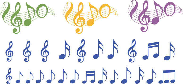 Musical notes and treble clef set