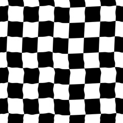 Czarno-białe geometryczne tło z falistymi kafelkami – bezszwowy wzór w stylu op-art, nowoczesna dekoracja graficzna © Monika