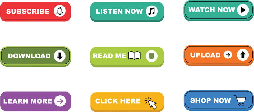Set of colorful web buttons for online interaction