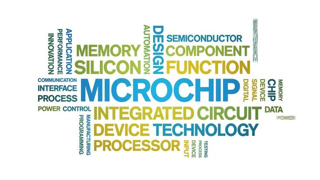 Microchip animated word cloud-text design animation tag kinetic typography seamless loop.