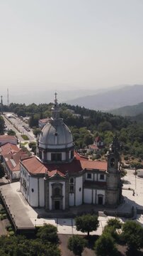 Vertical aerial view of the terrace and esplanade of the Sanctuary of Our Lady of Sameiro in Portugal.
