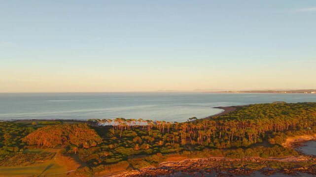 Sunset aerial view of isla gorriti in punta del este