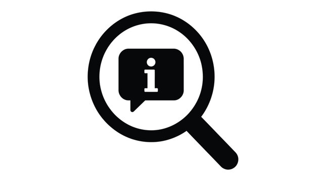 Magnifying glass zooming on an informational text chat box showing virtual help desk query
