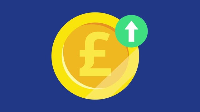 UK Economy Growth British Pound Sterling GBP Coin Up Arrow Animation on Navy Background