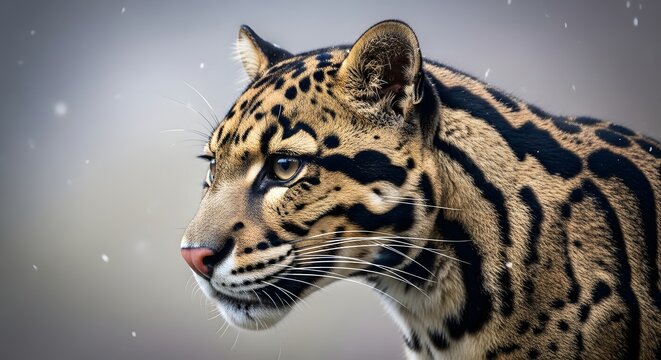 Closeup portrait of a clouded leopard with distinct spotted fur pattern