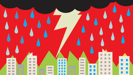 Obraz premium Thunderstorm Above City Skyline Vector Illustration