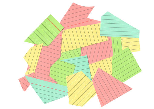 scrapbooking, scrapbook, education school collage frame template - stack of pastel colored index card scraps, isolated on transparent or white background png