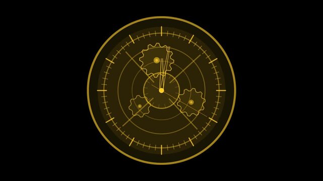 Gold skeleton watch analog timer animation visible gears movement overlay