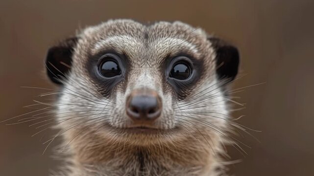 Curious meerkat animal mammal portrait wildlife close up with alert attentive expression