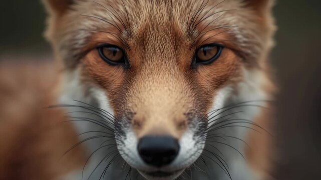 Close up portrait red fox face with amber eyes intense gaze detailed fur texture wildlife animal