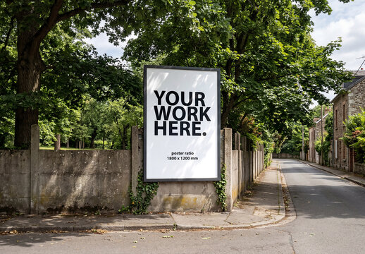 Vertical billboard poster Mockup on the streetion old town