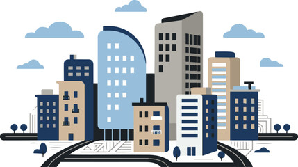 Fototapeta premium Cute Modern Cityscape Geometric Flat Vector Illustration