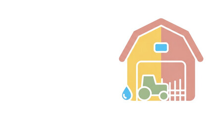 Fototapeta premium Farm machinery and barn illustration with water droplet and safety symbol for agricultural safety guide for banner poster social media advertising packaging and commercial design use