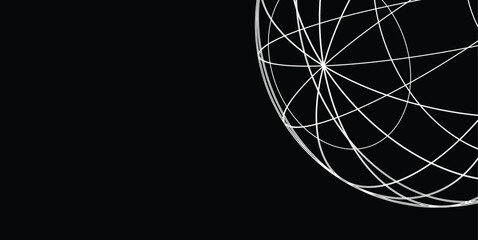 Futuristic Abstract Wireframe Sphere on Black Background with Geometric Orbit Lines © alphabeticmind
