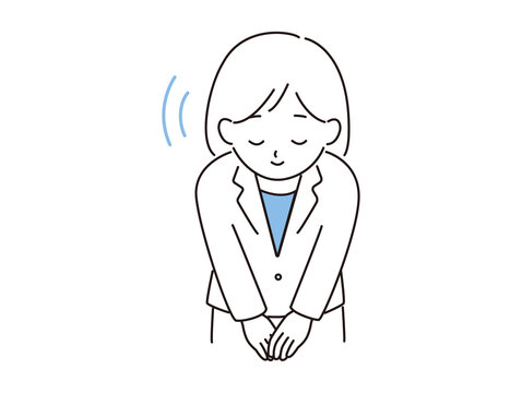 お辞儀をするスーツ姿の女性会社員のイラスト