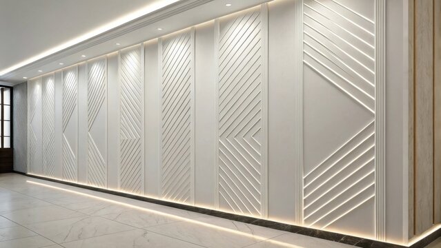Modern interior wall design with geometric patterns and led lighting