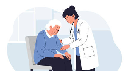 Obraz premium Doctor comforting elderly patient with care and compassion in clinic setting