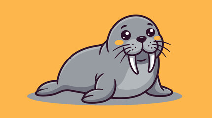 Fototapeta premium Cute Cartoon Walrus Illustration.