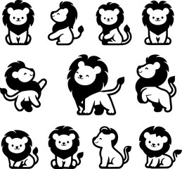 Fototapeta premium Adorable Baby Lion Silhouette Vector Isolated on White Background