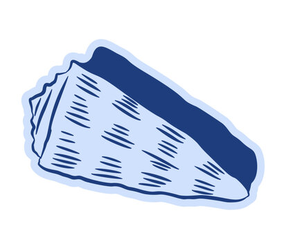 Stylized cone seashell in Hand drawn trendy Amalfi Coast and Mediterranean doodle style. Blue line art illustration for summer branding, marine menu, and resort decor.